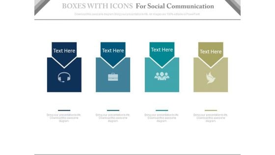 Four Boxes For Social Media And Communication Powerpoint Slides