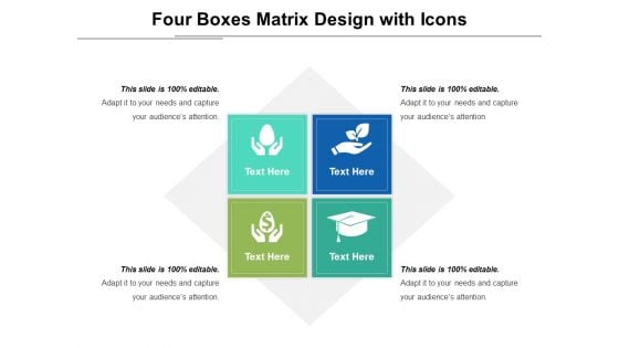 Four Boxes Matrix Design With Icons Ppt PowerPoint Presentation Icon Skills PDF