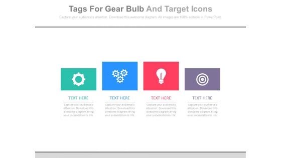 Four Boxes With Gears Bulb And Target Icons Powerpoint Slides