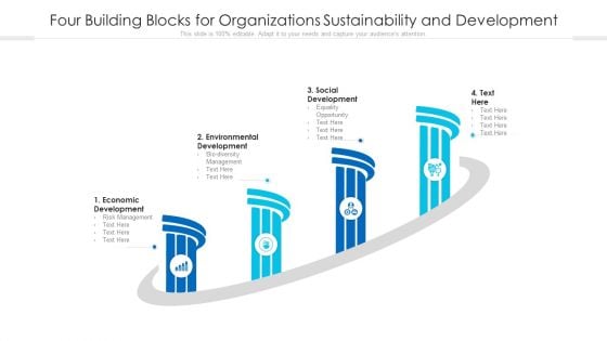 Four Building Blocks For Organizations Sustainability And Development Ppt PowerPoint Presentation File Slides PDF