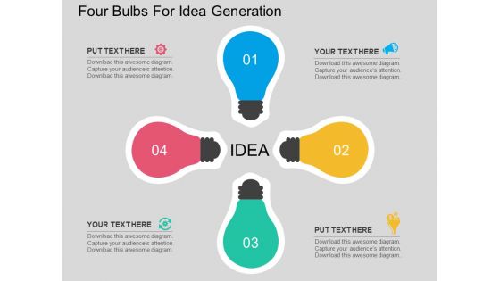 Four Bulbs For Idea Generation Powerpoint Template