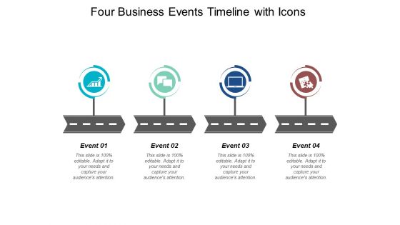 Four Business Events Timeline With Icons Ppt Powerpoint Presentation Summary