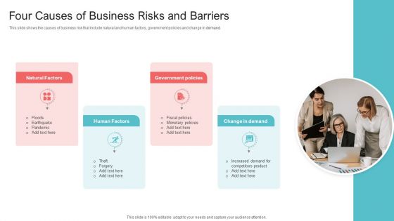 Four Causes Of Business Risks And Barriers Ppt PowerPoint Presentation File Topics PDF