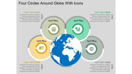 Four Circles Around Globe With Icons Powerpoint Templates