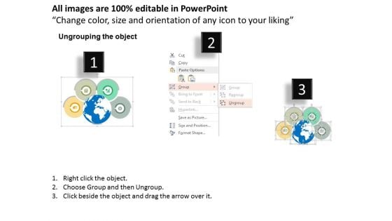 Four Circles Around Globe With Icons Powerpoint Templates