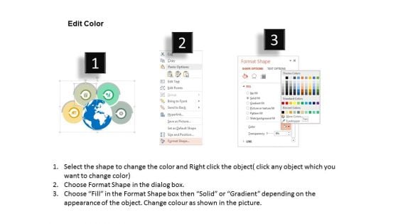 Four Circles Around Globe With Icons Powerpoint Templates