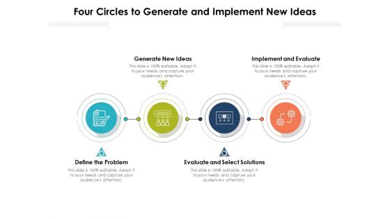 Four Circles To Generate And Implement New Ideas Ppt PowerPoint Presentation Styles Background Images PDF Four Circles To Generate And Implement New Ideas Ppt PowerPoint Presentation Styles Background Images PDF