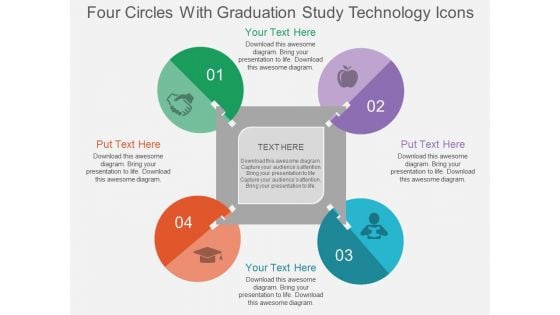 Four Circles With Graduation Study Technology Icons Powerpoint Template