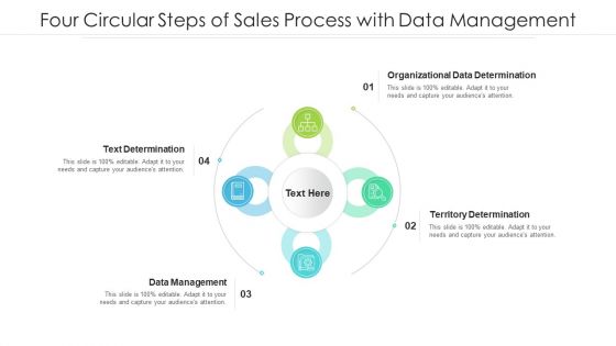 Four Circular Steps Of Sales Process With Data Management Ppt PowerPoint Presentation Icon Backgrounds PDF