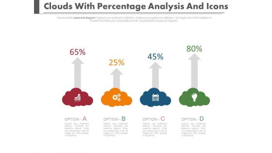 Four Clouds With Arrows And Icons Powerpoint Slides