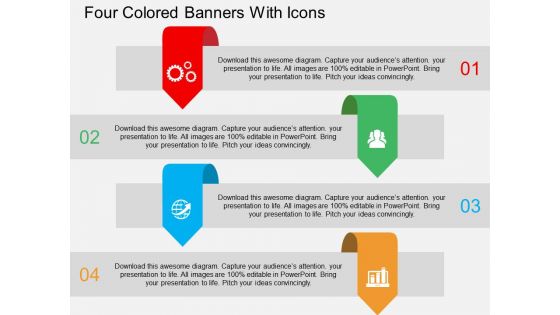 Four Colored Banners With Icons Powerpoint Template