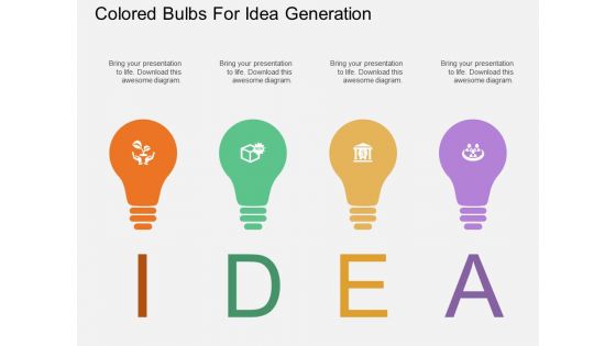 Four Colored Bulbs For Idea Generation Powerpoint Template