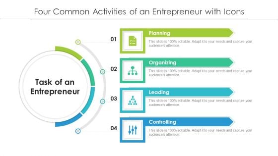 Four Common Activities Of An Entrepreneur With Icons Ppt PowerPoint Presentation File Templates PDF