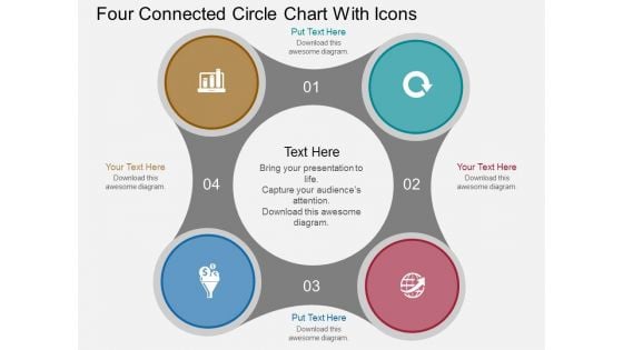 Four Connected Circle Chart With Icons Powerpoint Template