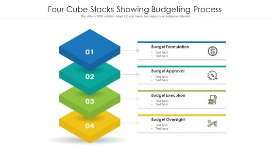 Four Cube Stacks Showing Budgeting Process Ppt PowerPoint Presentation Gallery Clipart PDF