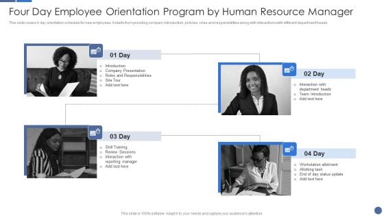 Four Day Employee Orientation Program By Human Resource Manager Introduction PDF