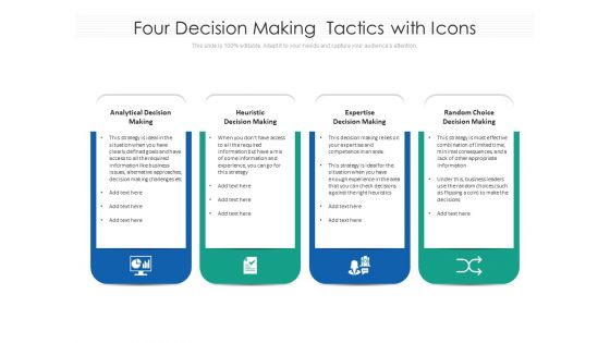 Four Decision Making Tactics With Icons Ppt PowerPoint Presentation Pictures Design Inspiration PDF