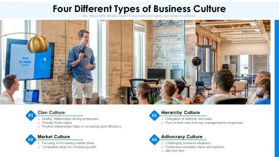 Four Different Types Of Business Culture Ppt PowerPoint Presentation Gallery Example File PDF