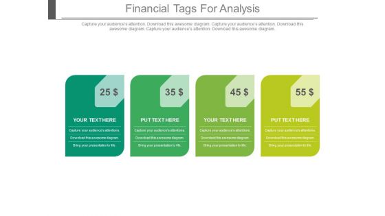 Four Dollar Value Financial Tags For Analysis Powerpoint Slides