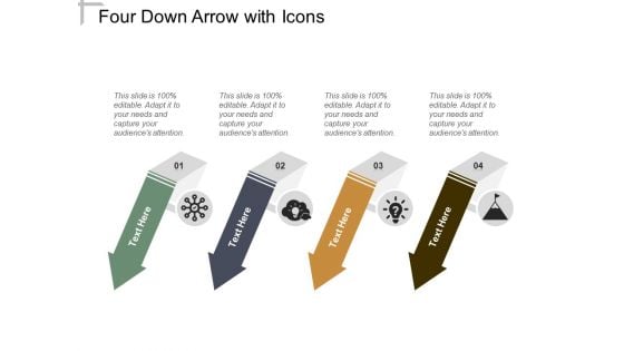 Four Down Arrow With Icons Ppt PowerPoint Presentation Layouts Display