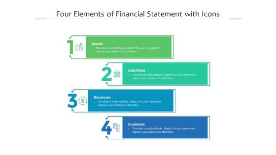 Four Elements Of Financial Statement With Icons Ppt PowerPoint Presentation Gallery Deck PDF