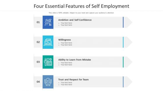 Four Essential Features Of Self Employment Ppt PowerPoint Presentation Gallery Slide Download PDF