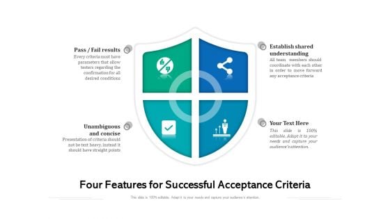 Four Features For Successful Acceptance Criteria Ppt PowerPoint Presentation Gallery Graphics Download PDF
