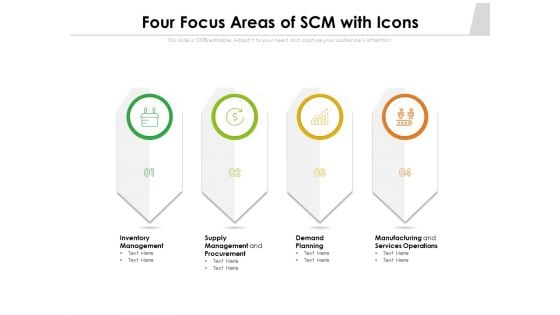 Four Focus Areas Of SCM With Icons Ppt PowerPoint Presentation Portfolio Graphics PDF