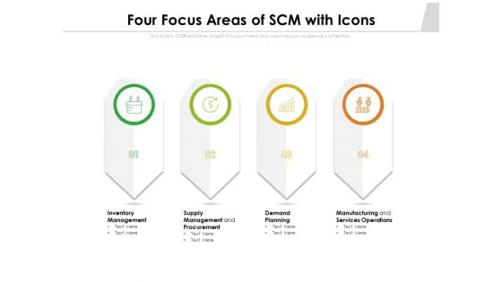 Four Focus Areas Of SCM With Icons Ppt PowerPoint Presentation Portfolio Graphics PDF
