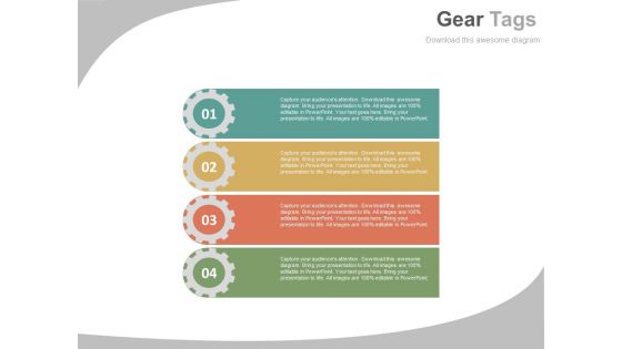 Four Gear Tags For Process Control Powerpoint Template