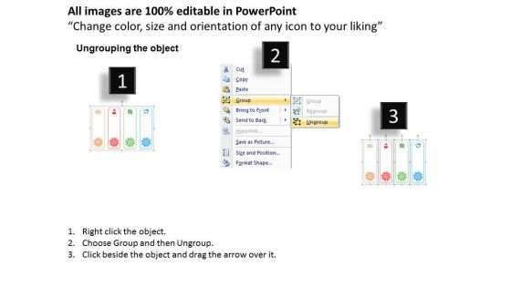 Four Gear Tags With Icons Powerpoint Templates