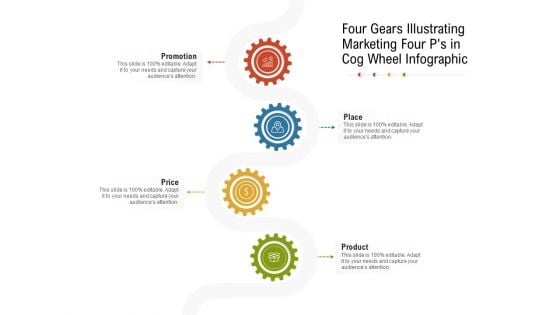 Four Gears Illustrating Marketing Four Ps In Cog Wheel Infographic Ppt PowerPoint Presentation Summary Design Templates PDF