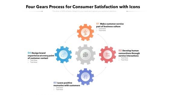 Four Gears Process For Consumer Satisfaction With Icons Ppt PowerPoint Presentation Visual Aids Outline PDF