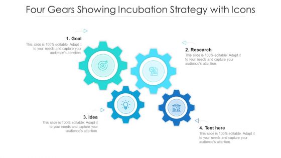 Four Gears Showing Incubation Strategy With Icons Ppt PowerPoint Presentation File Portfolio PDF