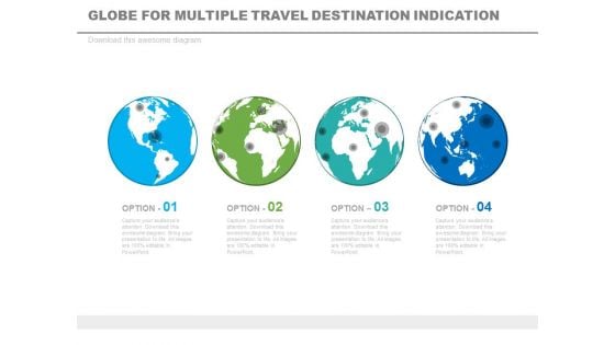 Four Globes For Different Location Maps Powerpoint Slides