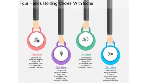 Four Hands Holding Circles With Icons Powerpoint Template