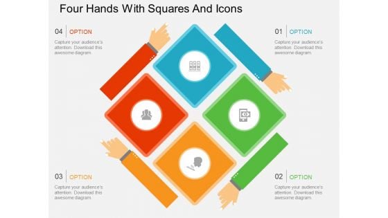 Four Hands With Squares And Icons Powerpoint Template