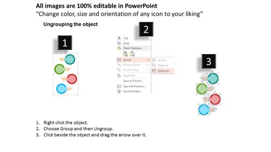 Four Human Hand Icons With Circles Powerpoint Templates