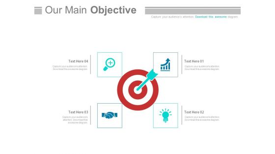 Four Icons Around Target Board For Business Powerpoint Slides