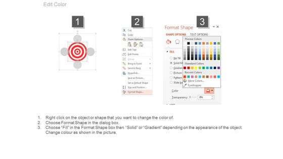 Four Icons Around Target Board Powerpoint Slides