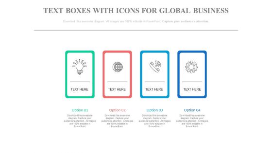 Four Icons For Global Business Communication Powerpoint Template