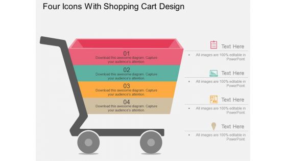 Four Icons With Shopping Cart Design Powerpoint Template