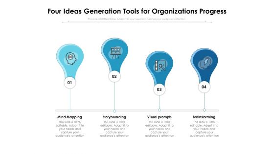 Four Ideas Generation Tools For Organizations Progress Ppt PowerPoint Presentation Professional Clipart Images PDF