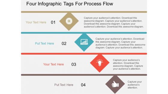 Four Infographic Tags For Process Flow Powerpoint Template