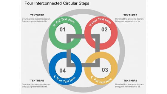 Four Interconnected Circular Steps Powerpoint Templates