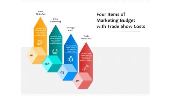 Four Items Of Marketing Budget With Trade Show Costs Ppt PowerPoint Presentation File Clipart PDF