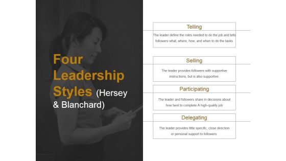 Four Leadership Styles Hersey And Blanchard Ppt PowerPoint Presentation Examples Four Leadership Styles Hersey And Blanchard Ppt PowerPoint Presentation Examples