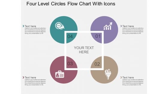 Four Level Circles Flow Chart With Icons Powerpoint Template