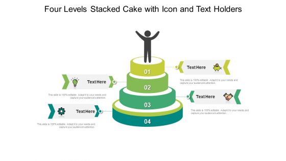 Four Levels Stacked Cake With Icon And Text Holders Ppt PowerPoint Presentation File Graphics Template PDF