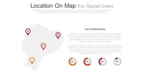 Four Locations On Map With Percentage Analysis Powerpoint Slides